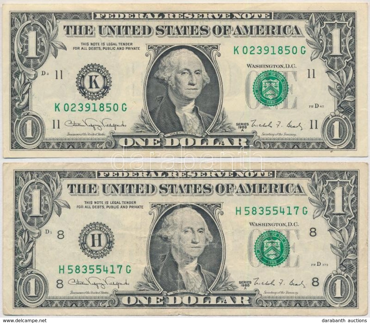 Amerikai Egyesült Államok 1989-1993. (1988) 1$ 'Federal Reserve Note' 'Catalina Vasquez Villalpando - Nicholas F. Brady' - Non Classificati