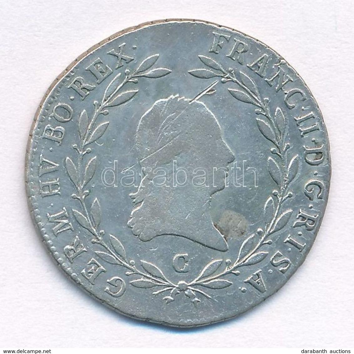 Ausztria 1804C 20Kr Ag 'II. Ferenc' (6,58g) T:2- Karc 
Austria 1804C 20 Kreuzer Ag 'Franz II' (6,58g) C:VF Scratch - Zonder Classificatie