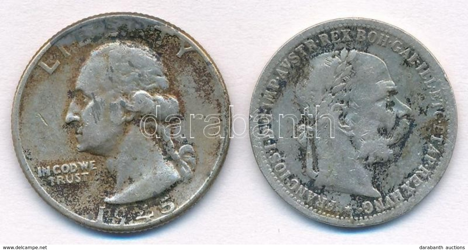 Vegyes: Amerikai Egyesült Államok 1945. 1/4$ Ag 'Washington' + Ausztria 1899. 1K Ag 'Ferenc József' T:2-,3 Patina
Mixed: - Non Classificati