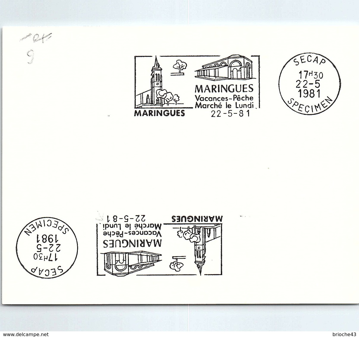 SPECIMEN SECAP - MARINGUES  VACANCES PÊCHE MARCHE LE LUNDI - 22.5.1981   / 1 - Mechanical Postmarks (Advertisement)