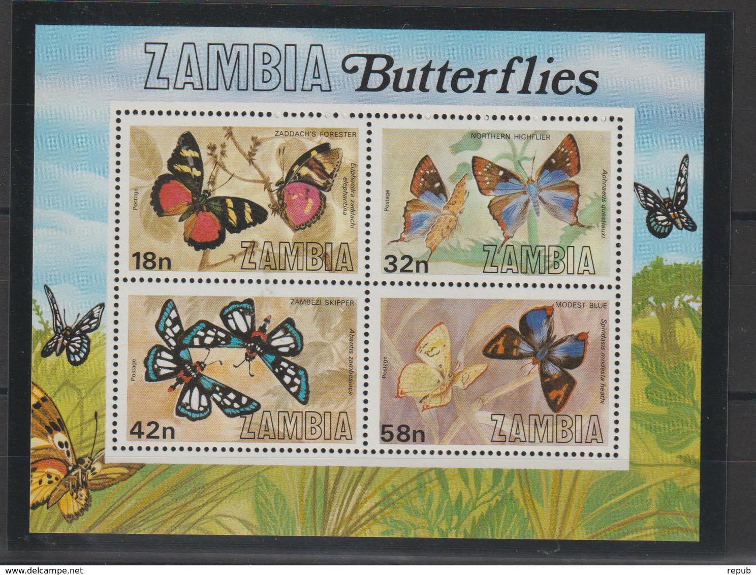 Zambie 1980 Papillons BF 10 ** MNH - Papillons
