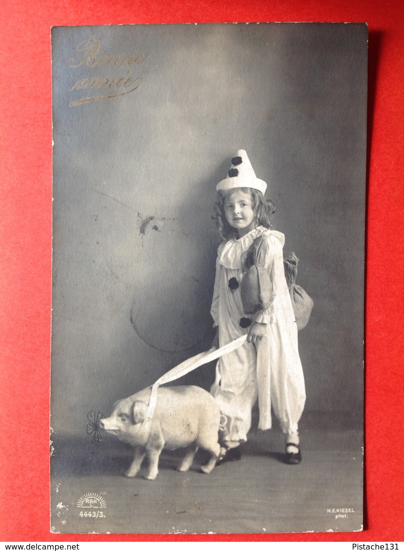 1911 - BONNE ANNEE - ENFANT PIERROT ET COCHON - MEISJE MET VARKEN - Pigs