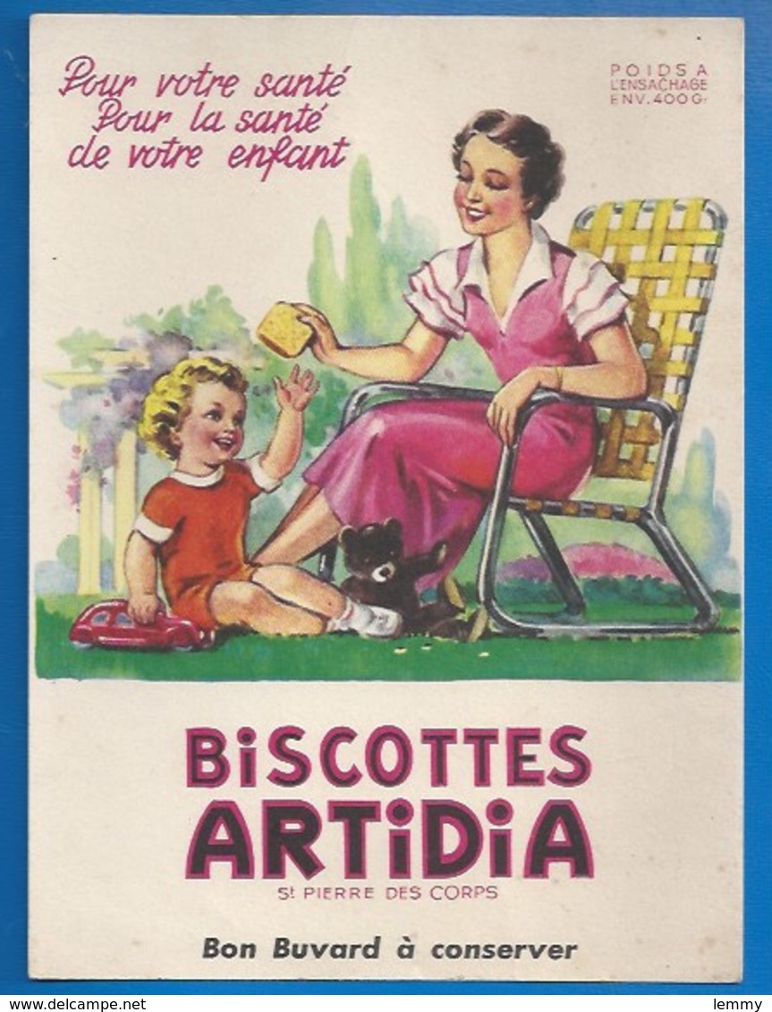 37 - SAINT-PIERRE-DES-CORPS - BUVARD - BISCOTTES ARTIDIA - SCENE FAMILIALE - LE GOÛTER - Biscottes