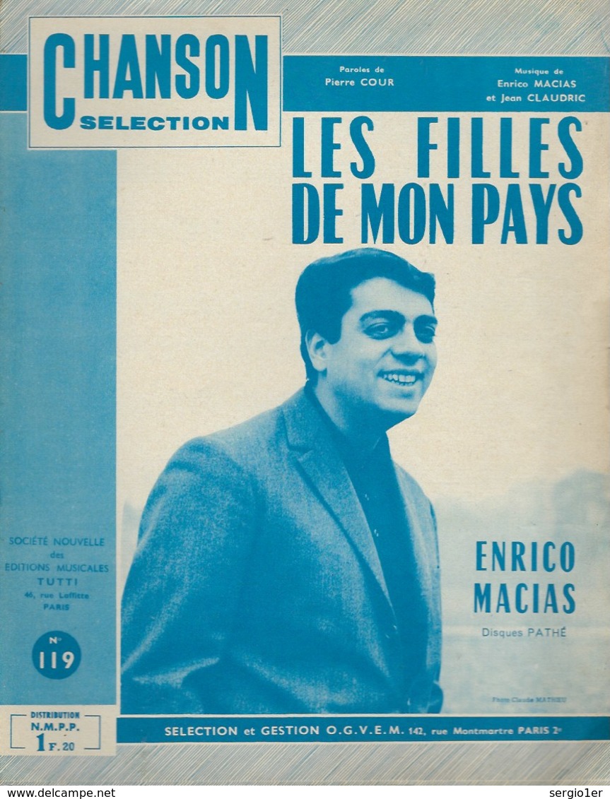 Partition Ancienne  Chanson Selection Les Filles De Mon Pays Enrico Macias    éditions Tutti  1965 - Partitions Musicales Anciennes