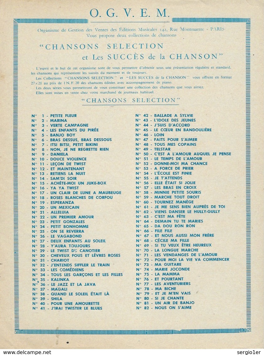 Partition Ancienne  Chanson Selection Les Filles De Mon Pays Enrico Macias    éditions Tutti  1965 - Partitions Musicales Anciennes