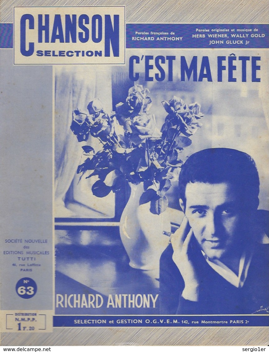 Partition Ancienne   Chanson Selection C'est Ma Fête Richard Anthony  éditions Tutti  1963 - Spartiti