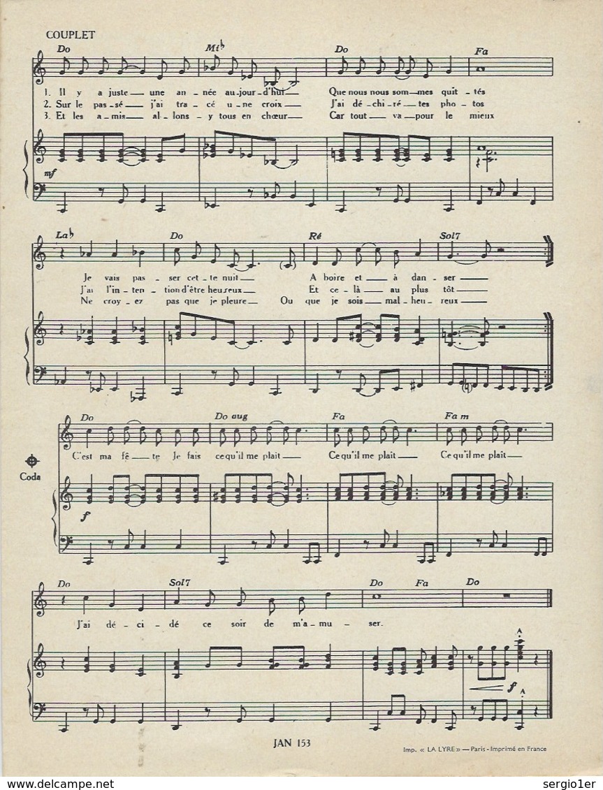 Partition Ancienne   Chanson Selection C'est Ma Fête Richard Anthony  éditions Tutti  1963 - Partitions Musicales Anciennes