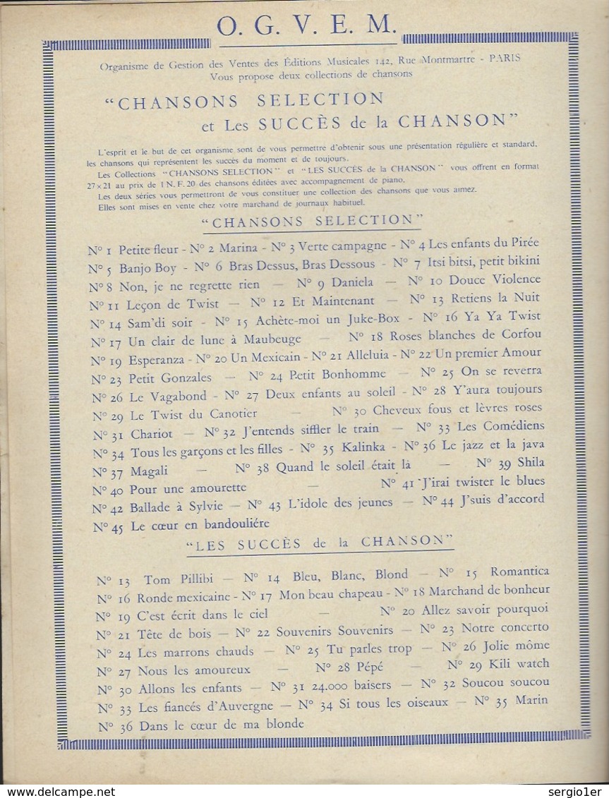 Partition Ancienne   Chanson Selection C'est Ma Fête Richard Anthony  éditions Tutti  1963 - Spartiti