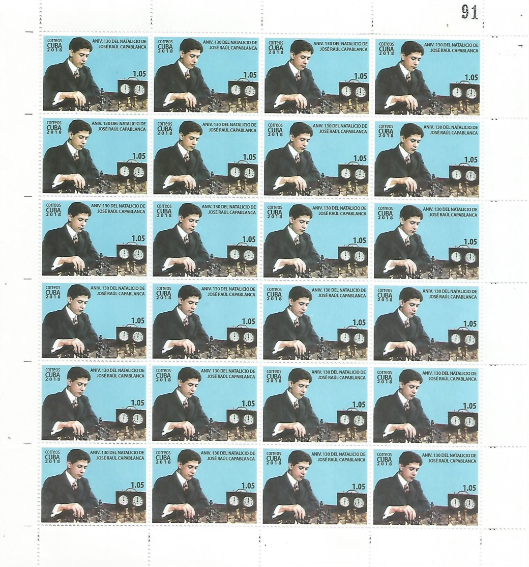 Cuba 2018 Full Sheet 130th Anniversary Of Jose Raul Capablanca's Birthdate. Gran Master Chess 3v MNH - Ajedrez