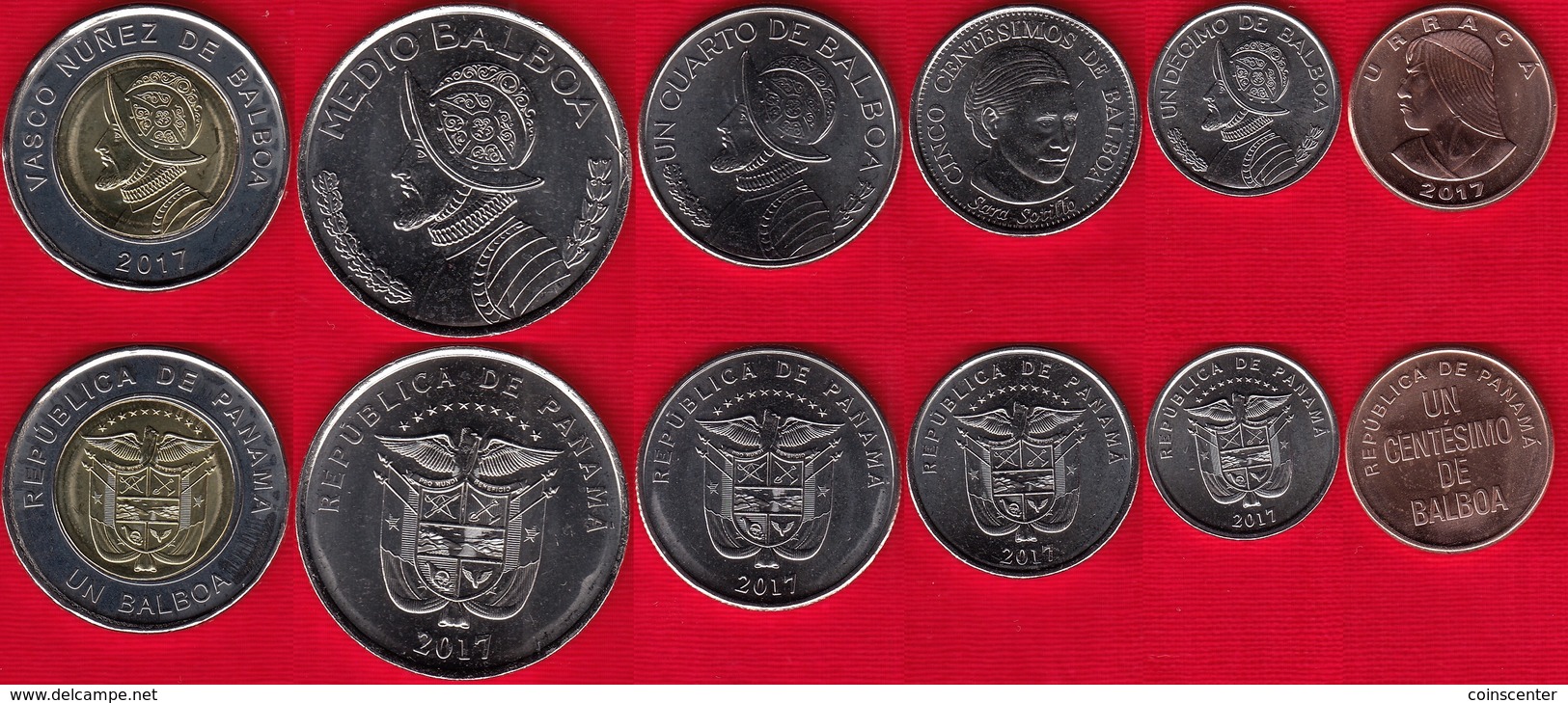 Panama Set Of 6 Coins: 1 Centesimo - 1 Balboa 2017-2018 "New Coat Of Arms" UNC - Panama