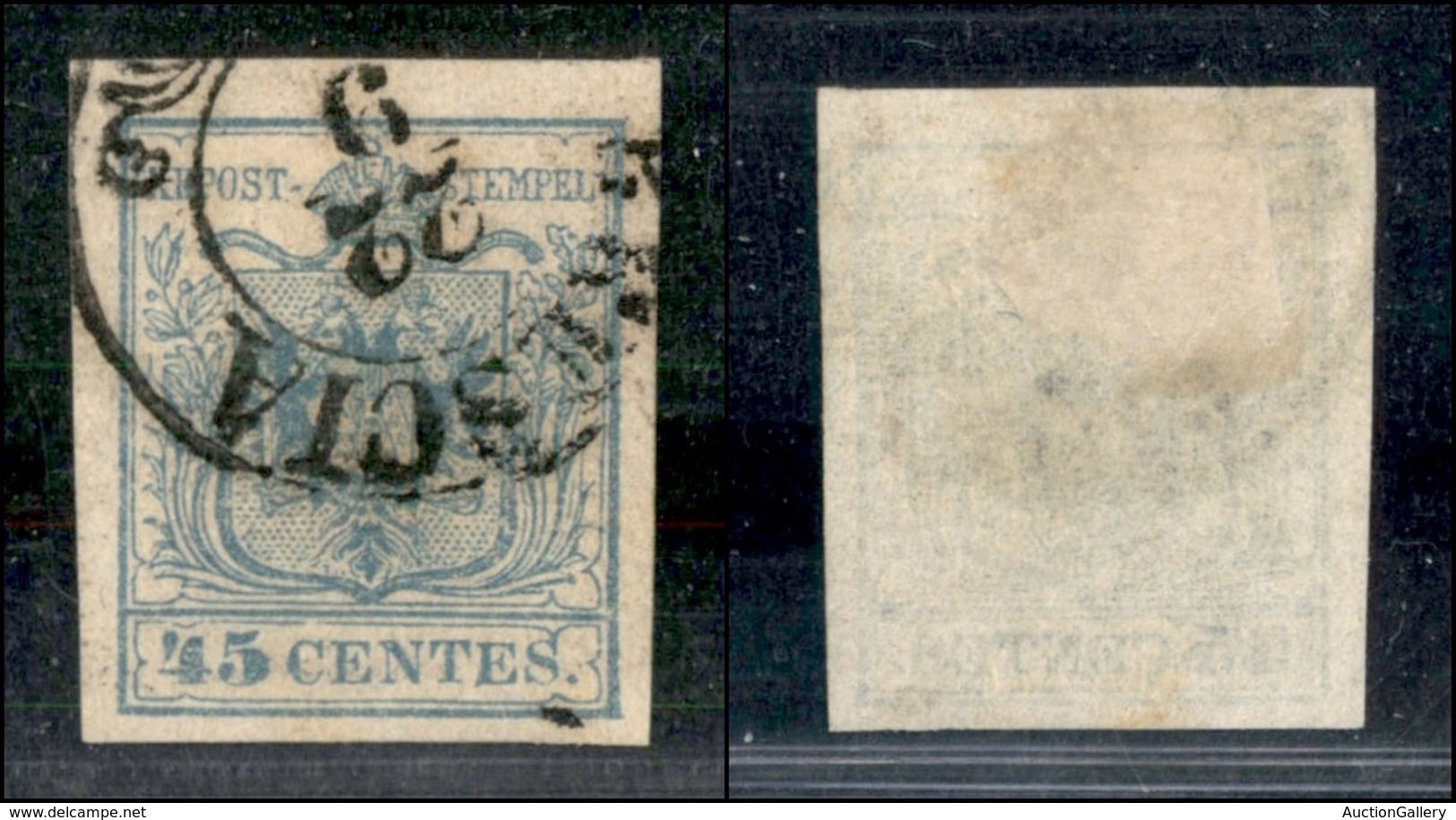 Antichi Stati Italiani - Lombardo Veneto - 1855 - 45 Cent (12d - Oltremare Grigio Chiaro) Usato A Brescia - Cert. AG (2. - Andere & Zonder Classificatie