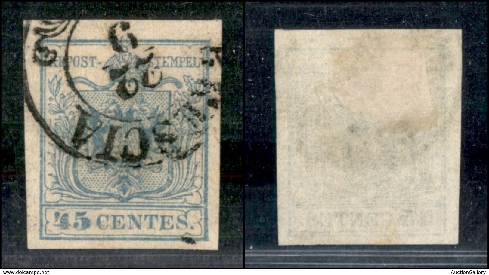 Antichi Stati Italiani - Lombardo Veneto - 1855 - 45 Cent (12d - Oltremare Grigio Chiaro) Usato A Brescia - Cert. AG (2. - Sonstige & Ohne Zuordnung