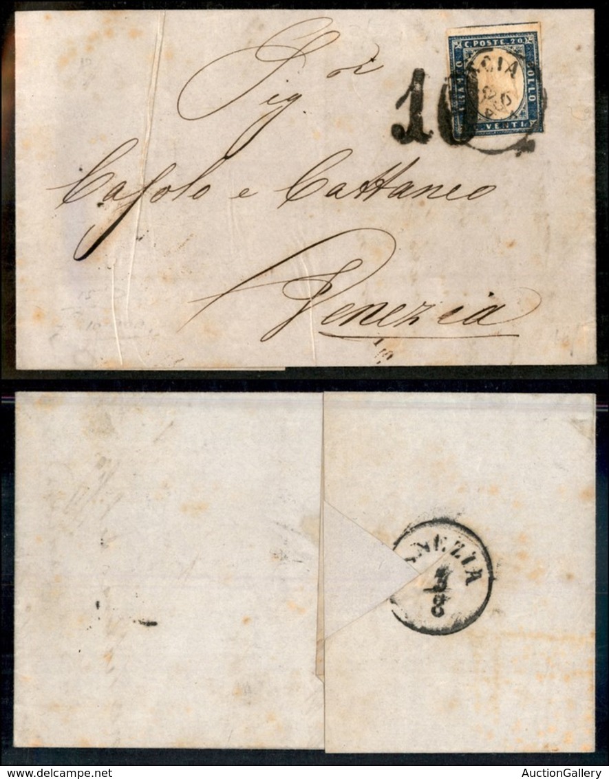 Antichi Stati Italiani - Lombardo Veneto - Brescia + 10 Di Tassa - 20 Cent (15Db - Sardegna) Su Lettera Per Venezia Del  - Autres & Non Classés