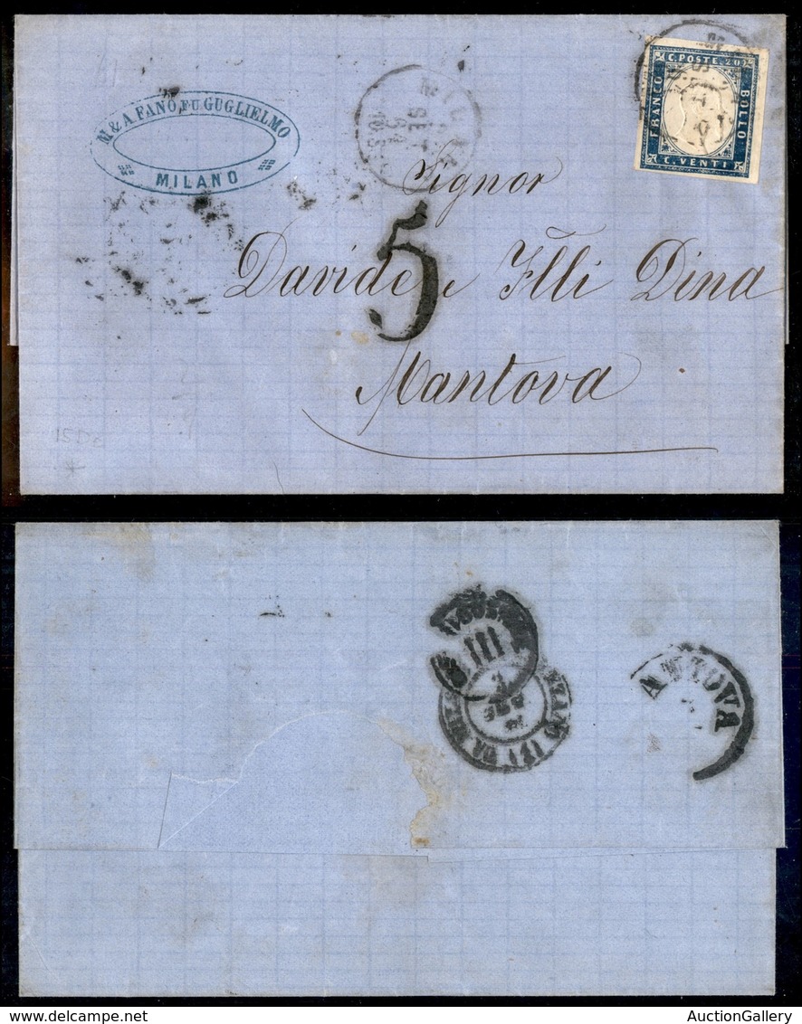 Antichi Stati Italiani - Lombardo Veneto - 5 Di Tassa Su Lettera Da Milano A Mantova Del 2.9.61 Col 20 Cent (15D - Sarde - Other & Unclassified