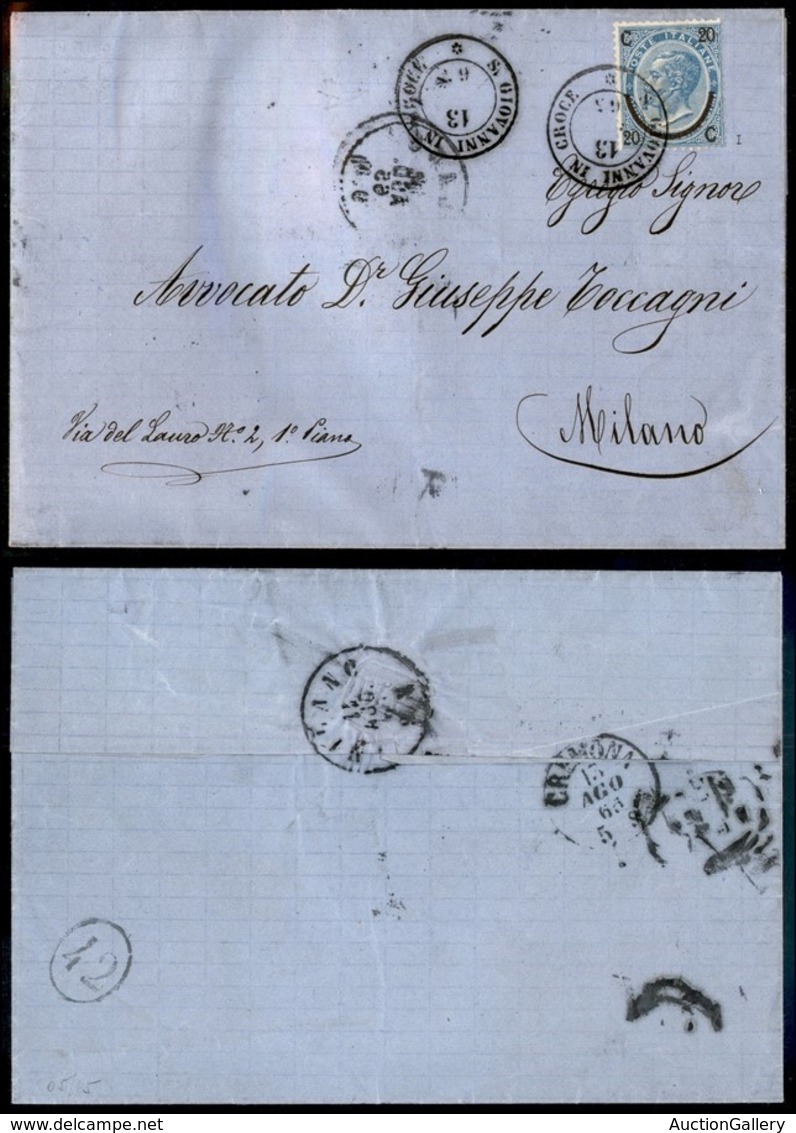 Antichi Stati Italiani - Lombardo Veneto - San Giovanni In Croce 13.8.65 (P.ti 5) - 20 Cent Su 15 (23 - Regno) Su Letter - Altri & Non Classificati