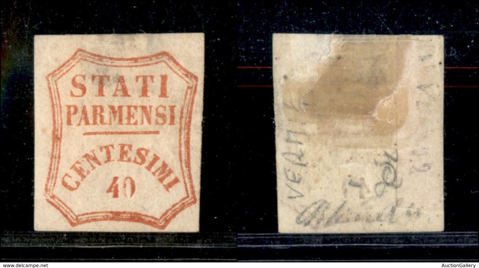 Antichi Stati Italiani - Parma - 1859 - 40 Cent (17) - Gomma Parziale (con Forte Linguella) - Assottigliato Al Retro (1. - Altri & Non Classificati