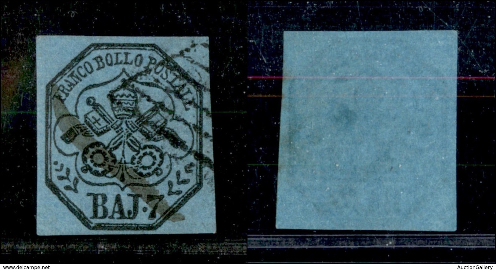 Antichi Stati Italiani - Stato Pontificio - 1852 - 7 Bai (8) Usato - Griglia + Tratto A Penna (140) - Altri & Non Classificati