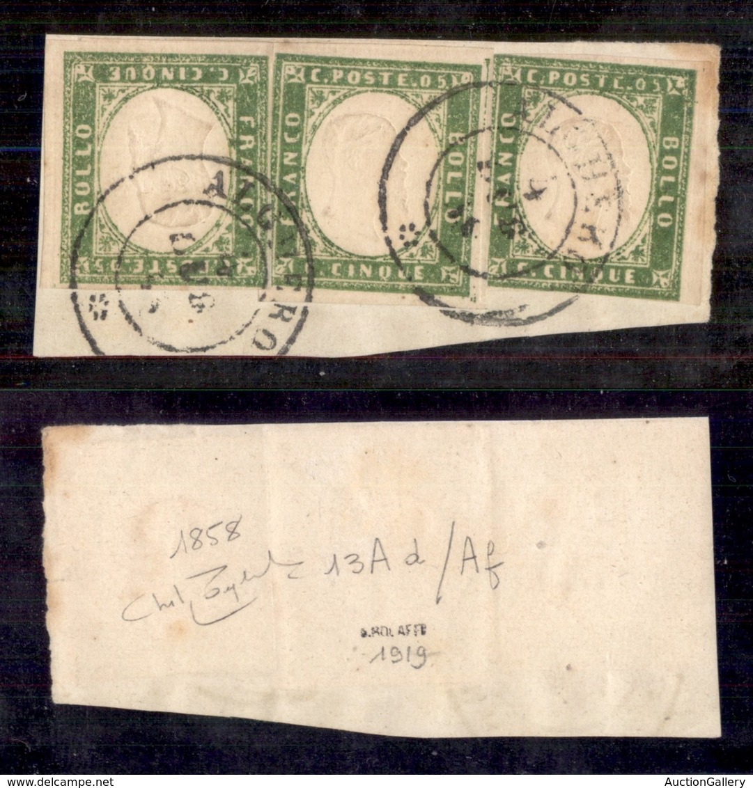 Antichi Stati Italiani - Sardegna - 1858 - 5 Cent (13Af - Verde Giallo Chiaro) + Due 5 Cent (13Ad - Verde Giallo) - Usat - Altri & Non Classificati