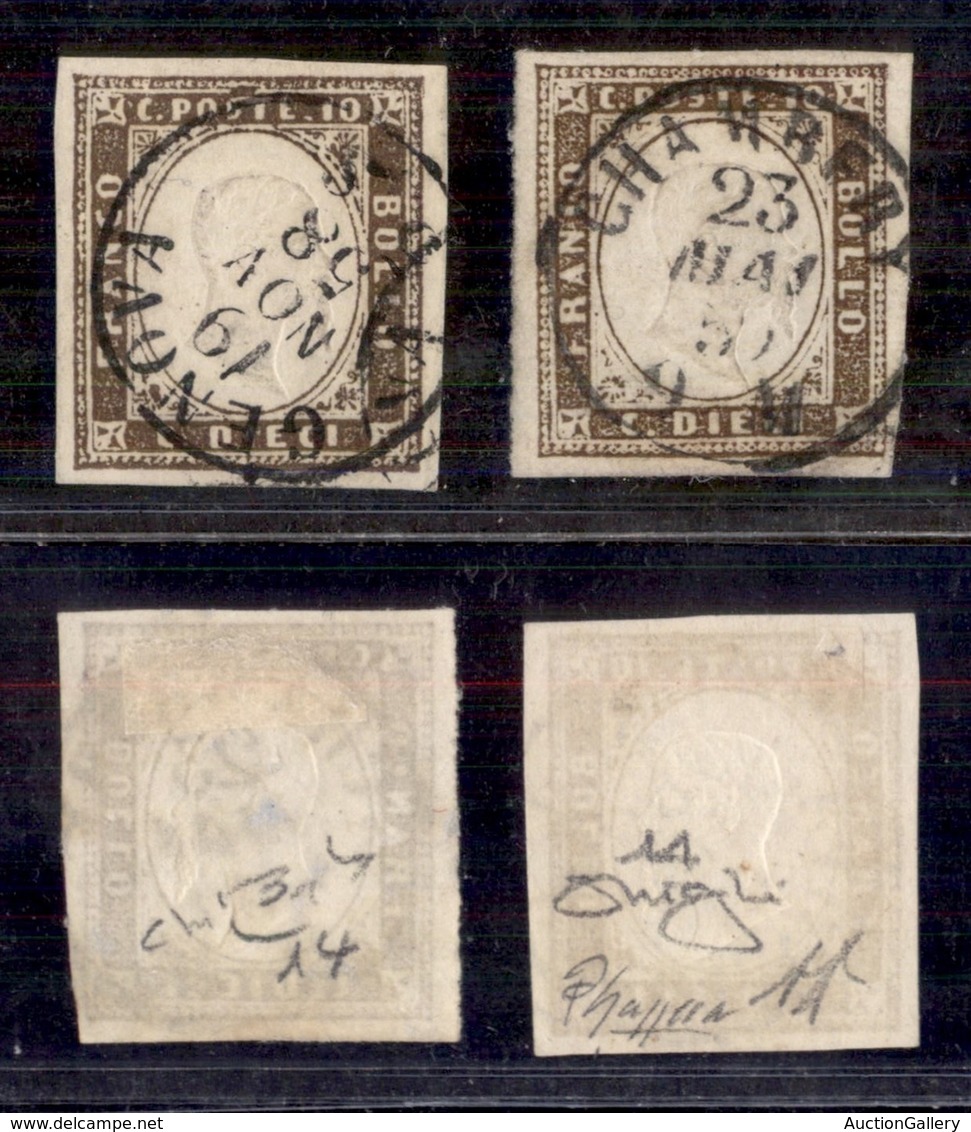 Antichi Stati Italiani - Sardegna - 1858 - Lotto Di Due 10 Cent (14) - Usati - Diena + Raybaudi (1400) - Altri & Non Classificati