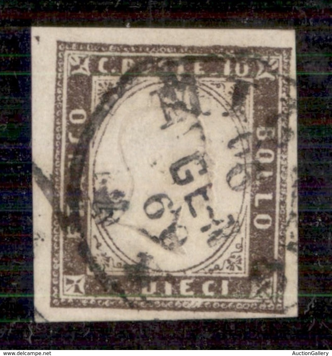 Antichi Stati Italiani - Sardegna - 1858 - 10 Cent (14b - Terra D'ombra Giallognolo) - Usato - Diena + Raybaudi (700) - Other & Unclassified