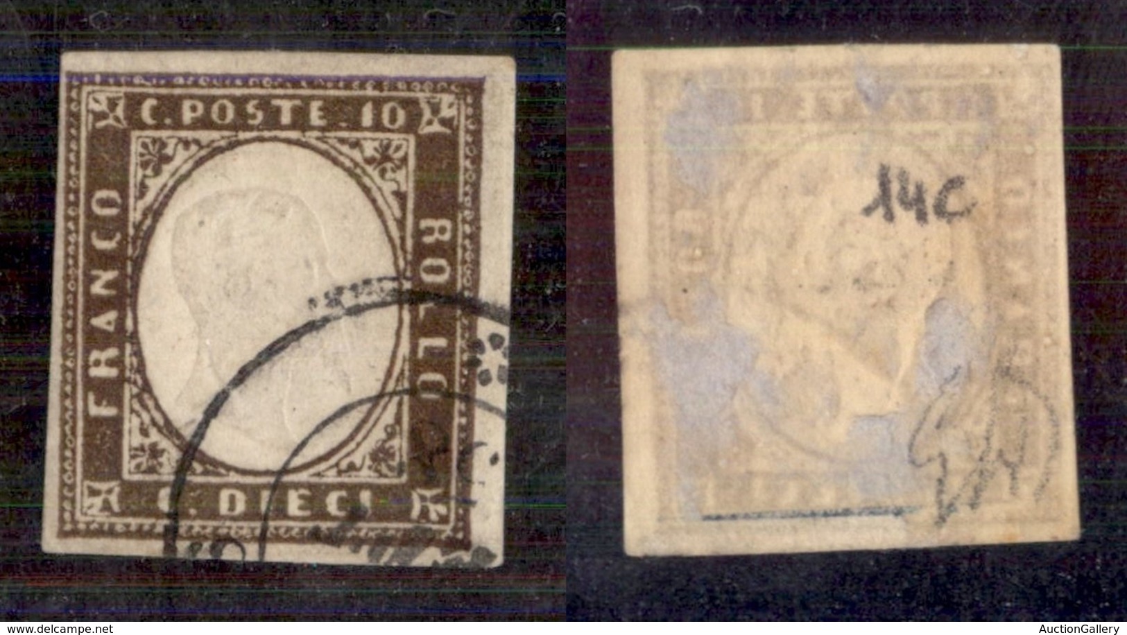 Antichi Stati Italiani - Sardegna - 1858 - 10 Cent (14c - Terra D'ombra Scuro) - Usato - Fresco - Diena (1000) - Altri & Non Classificati