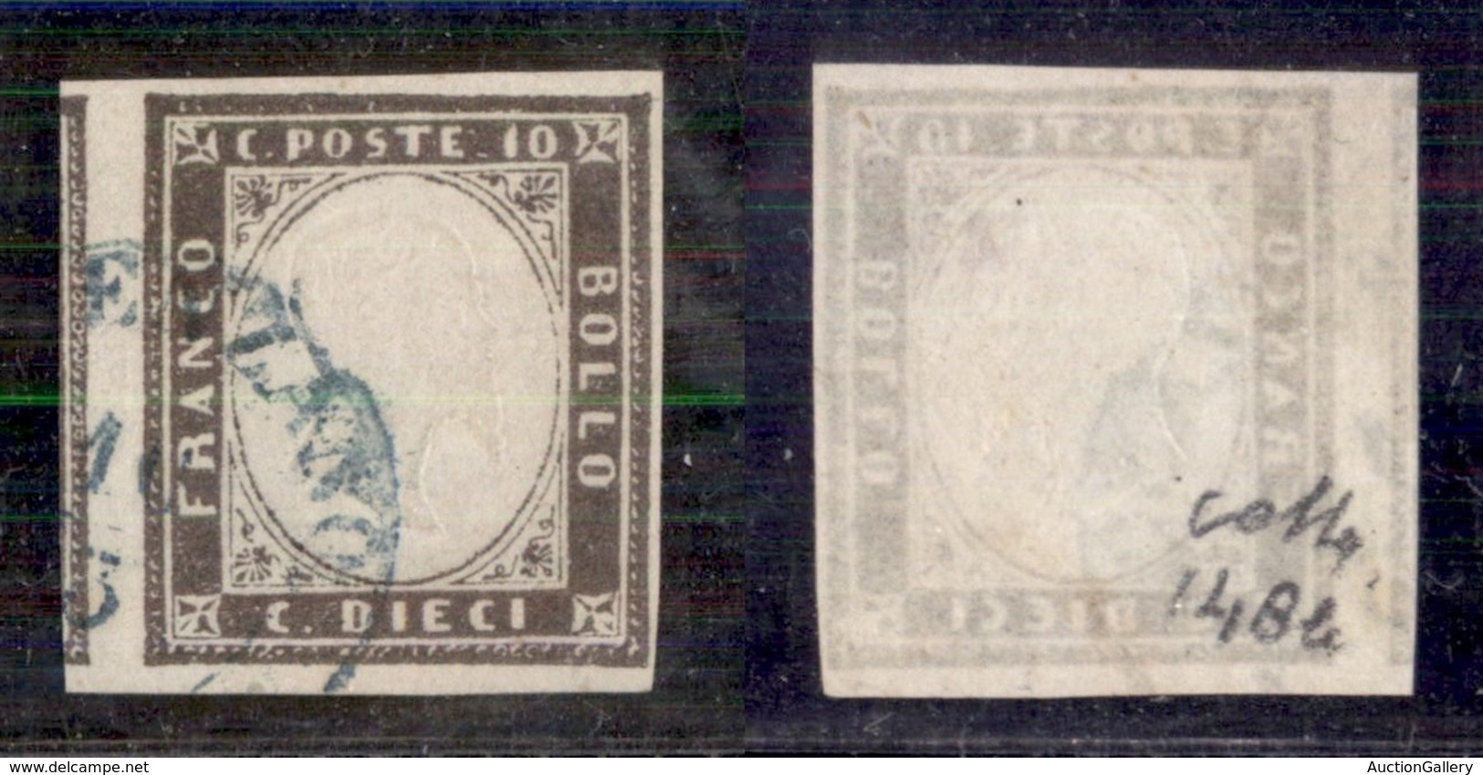 Antichi Stati Italiani - Sardegna - 1860 - 10 Cent (14Bb - Bruno Nerastro) - Usato - Cert Colla (2000) - Altri & Non Classificati