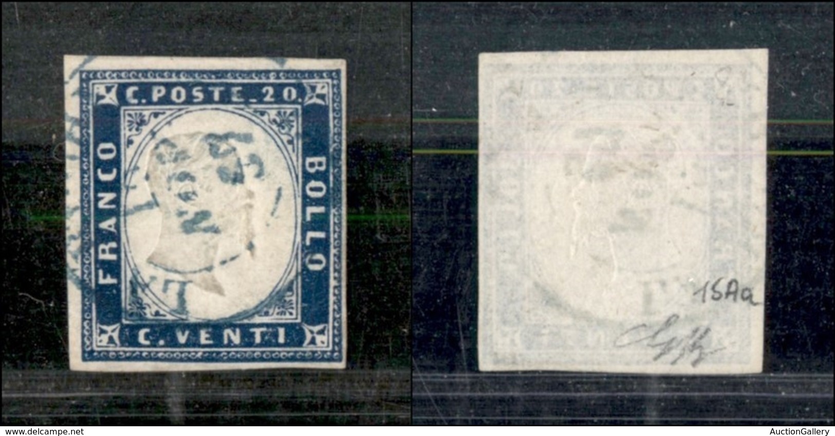 Antichi Stati Italiani - Sardegna - La Roche 15.11.57 (azzurro - P.ti 8) Su 20 Cent (15Aa) - G. Bolaffi - Altri & Non Classificati