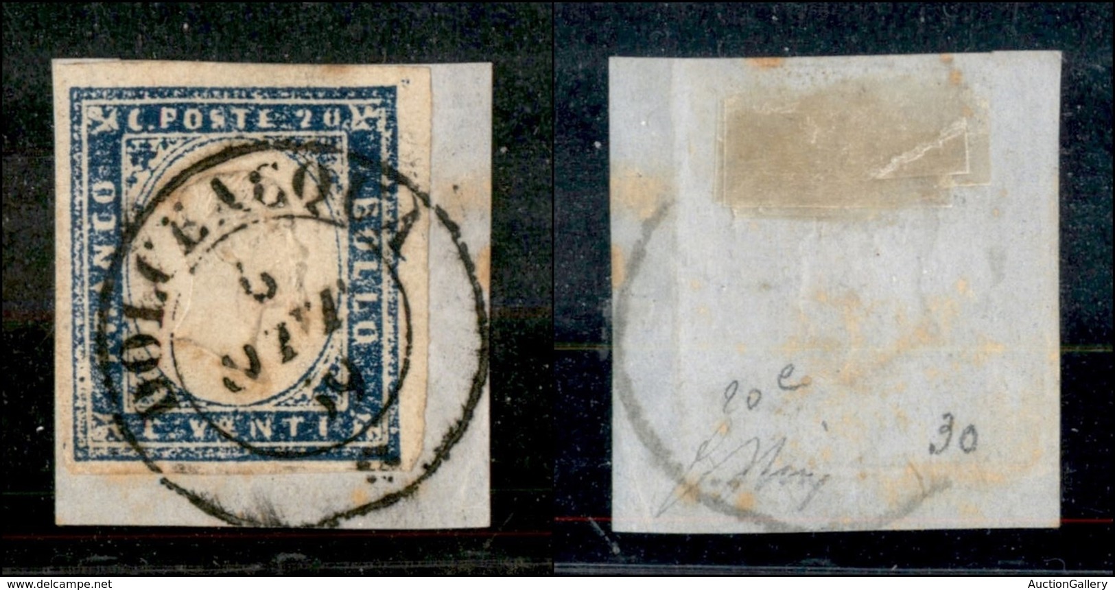 Antichi Stati Italiani - Sardegna - Dolceacqua (P.ti 7) - 20 Cent (15B) Usato Su Frammento - Oliva - Other & Unclassified