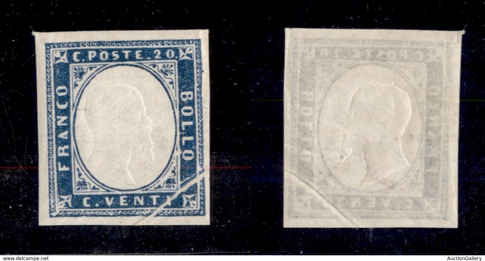 Antichi Stati Italiani - Sardegna - 1861 - 20 Cent Celeste Grigio (15Db) Con Falla Di Stampa In Angolo - Gomma Originale - Autres & Non Classés