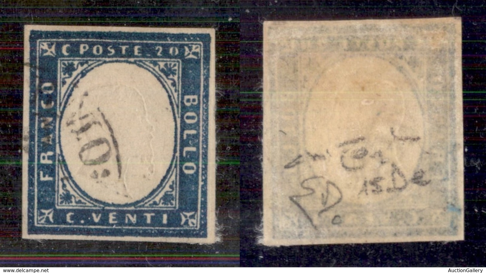 Antichi Stati Italiani - Sardegna - 1861 - 20 Cent (15De - Cobalto) - Usato - Colore Raro - Cert Diena + Raybaudi (4000) - Other & Unclassified