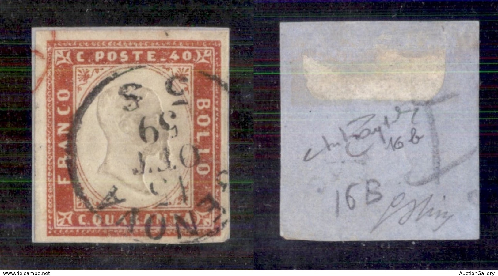 Antichi Stati Italiani - Sardegna - 1859 - 40 Cent (16b - Vermiglio Scuro) - Usato - Raybaudi + Oliva (850) - Other & Unclassified