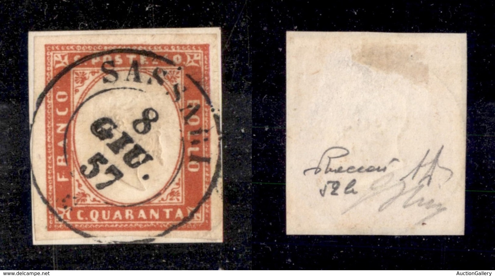 Antichi Stati Italiani - Sardegna - 1855 - 40 Cent (16c - Vermiglio Rosa) Usato Su Frammento - Sassari 8.6.57 - Oliva +  - Autres & Non Classés