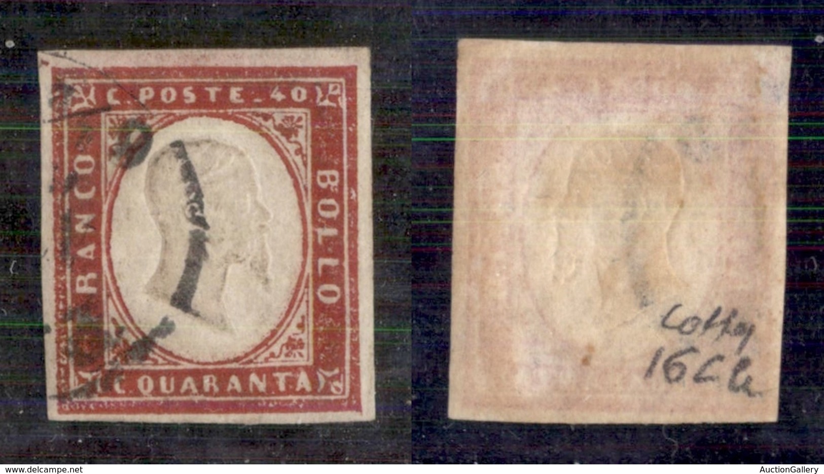 Antichi Stati Italiani - Sardegna - 1860 - 40 Cent (16Cb - Carminio Lillaceo) - Usato - Colla (800) - Altri & Non Classificati