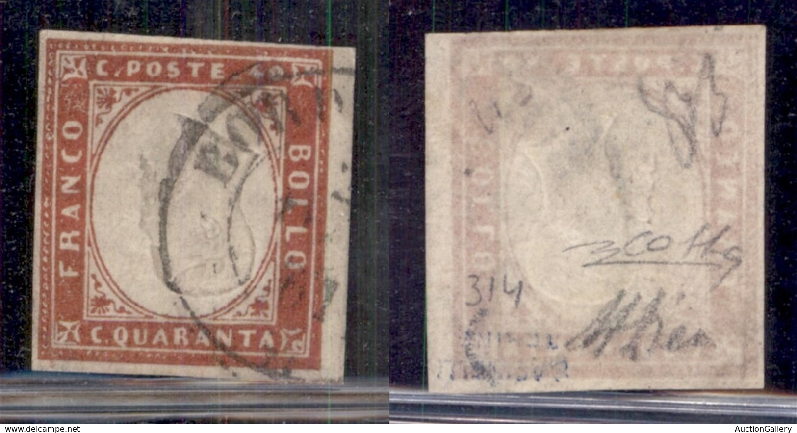 Antichi Stati Italiani - Sardegna - 1855 - Effige Capovolta Su 40 Cent (16Da - Rosso Vermiglio) - Usato - Raro Esemplare - Other & Unclassified