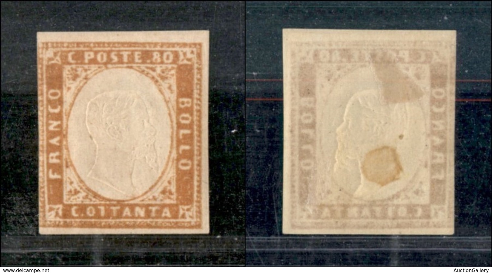 Antichi Stati Italiani - Sardegna - 1858 - 80 Cent (17c - Ocra Arancio Scuro) - Gomma Originale - Appena Corto A Sinistr - Other & Unclassified