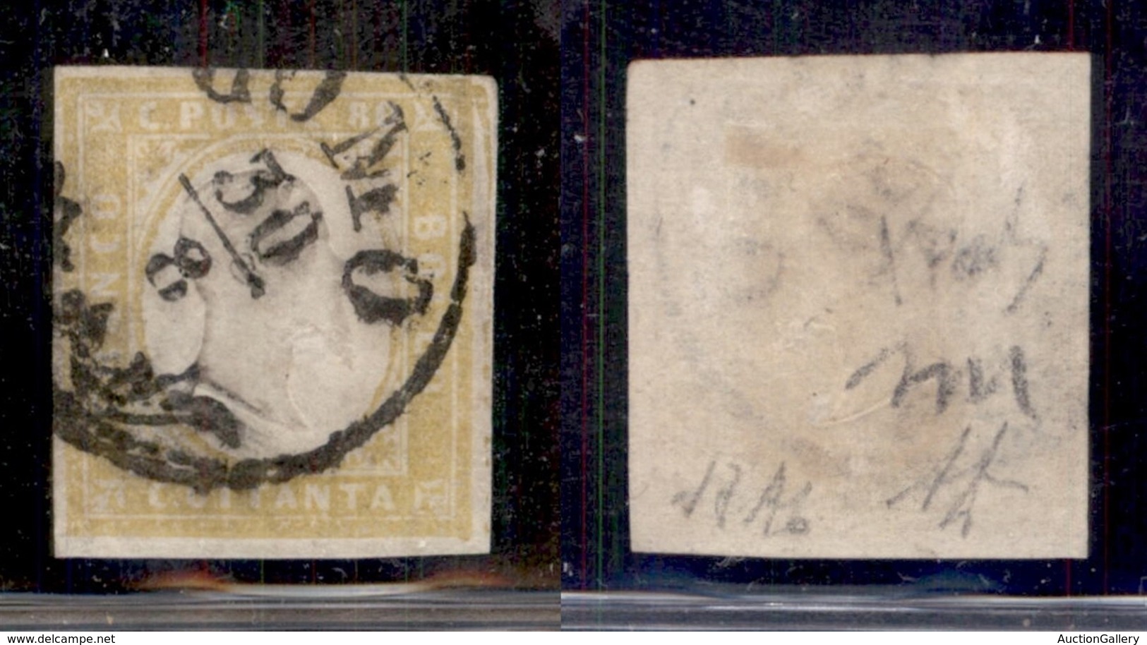 Antichi Stati Italiani - Sardegna - 1859 - 80 Cent (17Ab - Giallo Limone) Usato A Como - Diena (2.500) - Altri & Non Classificati