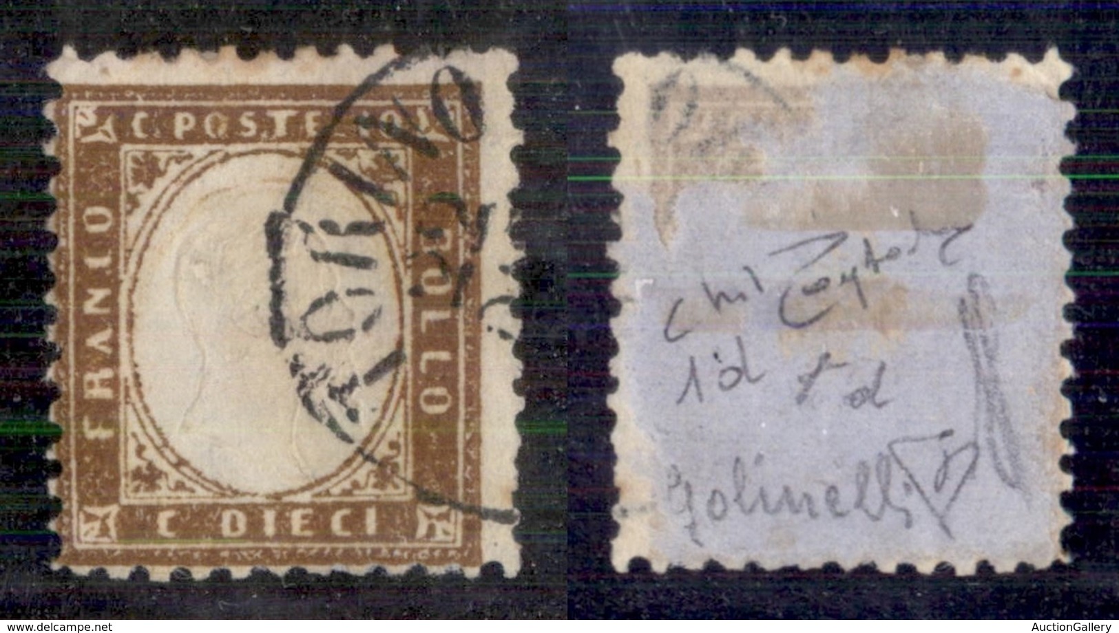 Regno - Posta Ordinaria  - 1862 - 10 Cent (1d - Bruno Scuro) - Usato - Cert Diena + Raybaudi (2400) - Sonstige & Ohne Zuordnung