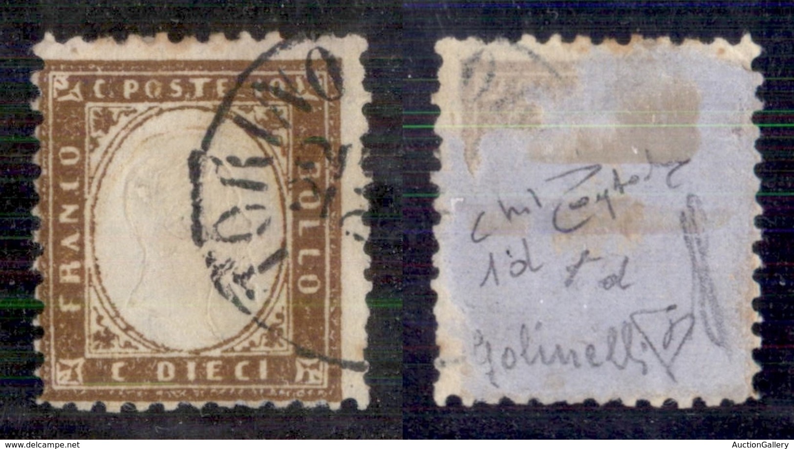 Regno - Posta Ordinaria  - 1862 - 10 Cent (1d - Bruno Scuro) - Usato - Cert Diena + Raybaudi (2400) - Other & Unclassified