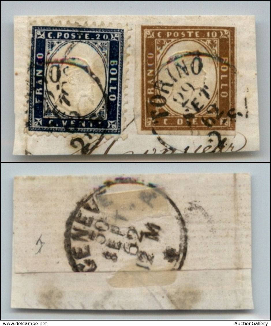 Regno - Posta Ordinaria  - 1862 - 20 Cent (2) + 10 Cent (14D - Sardegna) In Uso Misto Su Frammento (350) - Sonstige & Ohne Zuordnung