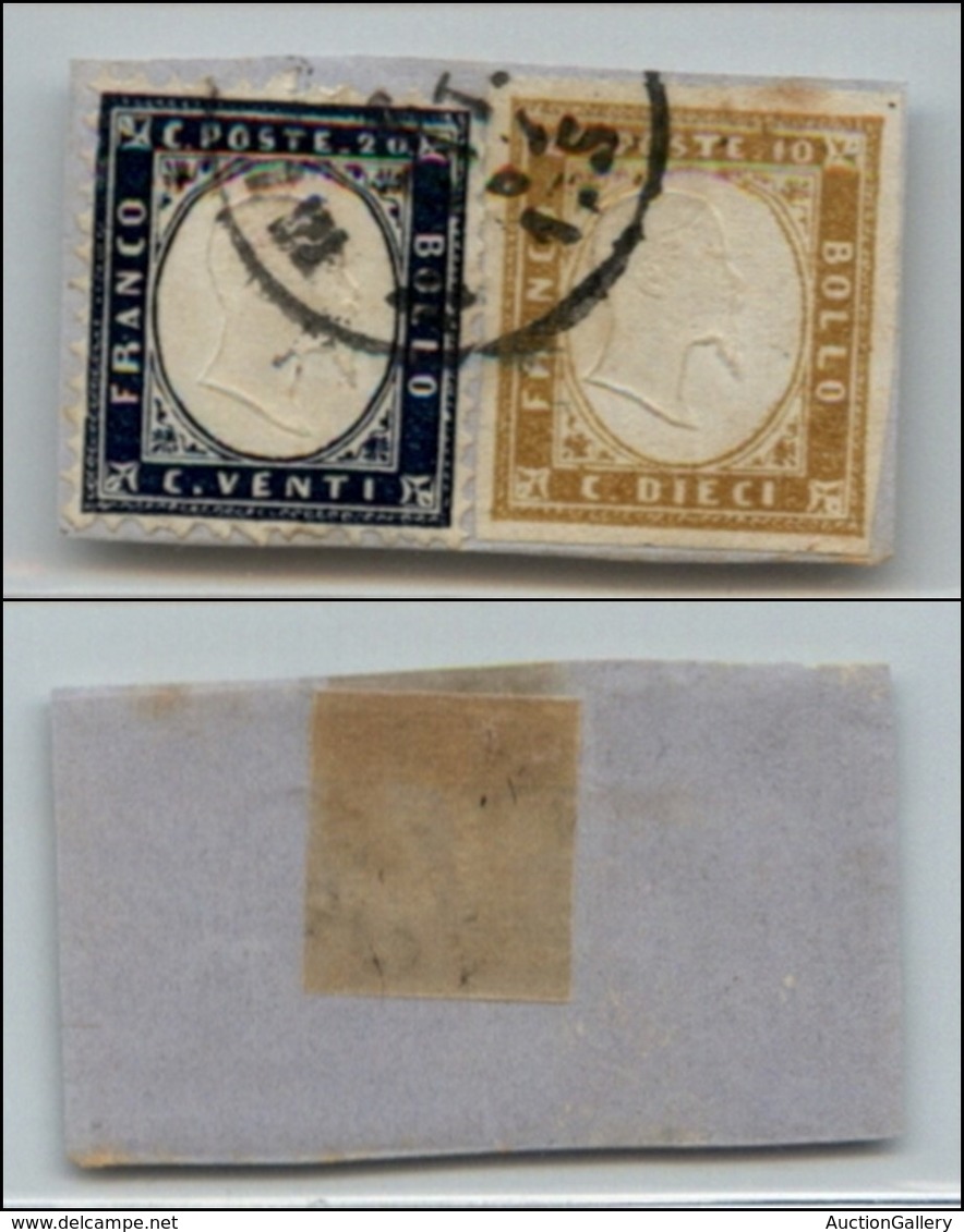 Regno - Posta Ordinaria  - 1862 - 20 Cent (2) + 10 Cent (14E - Sardegna) In Uso Misto Su Frammento (350) - Sonstige & Ohne Zuordnung