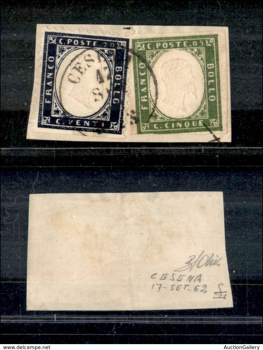 Regno - Posta Ordinaria  - 1862 . 20 Cent (2k) Tosato In Basso + 5 Cent (13Dc - Sardegna) Corto In Basso Su Frammento  - - Other & Unclassified