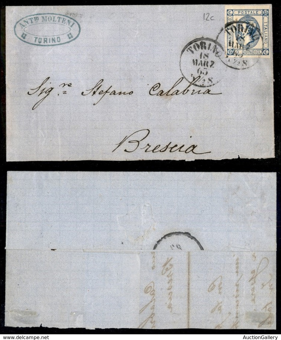 Regno - Posta Ordinaria  - 15 Cent (12c) Con C Chiusa - Parte Di Lettera Da Torino A Brescia Del 18.3.63 (500) - Sonstige & Ohne Zuordnung