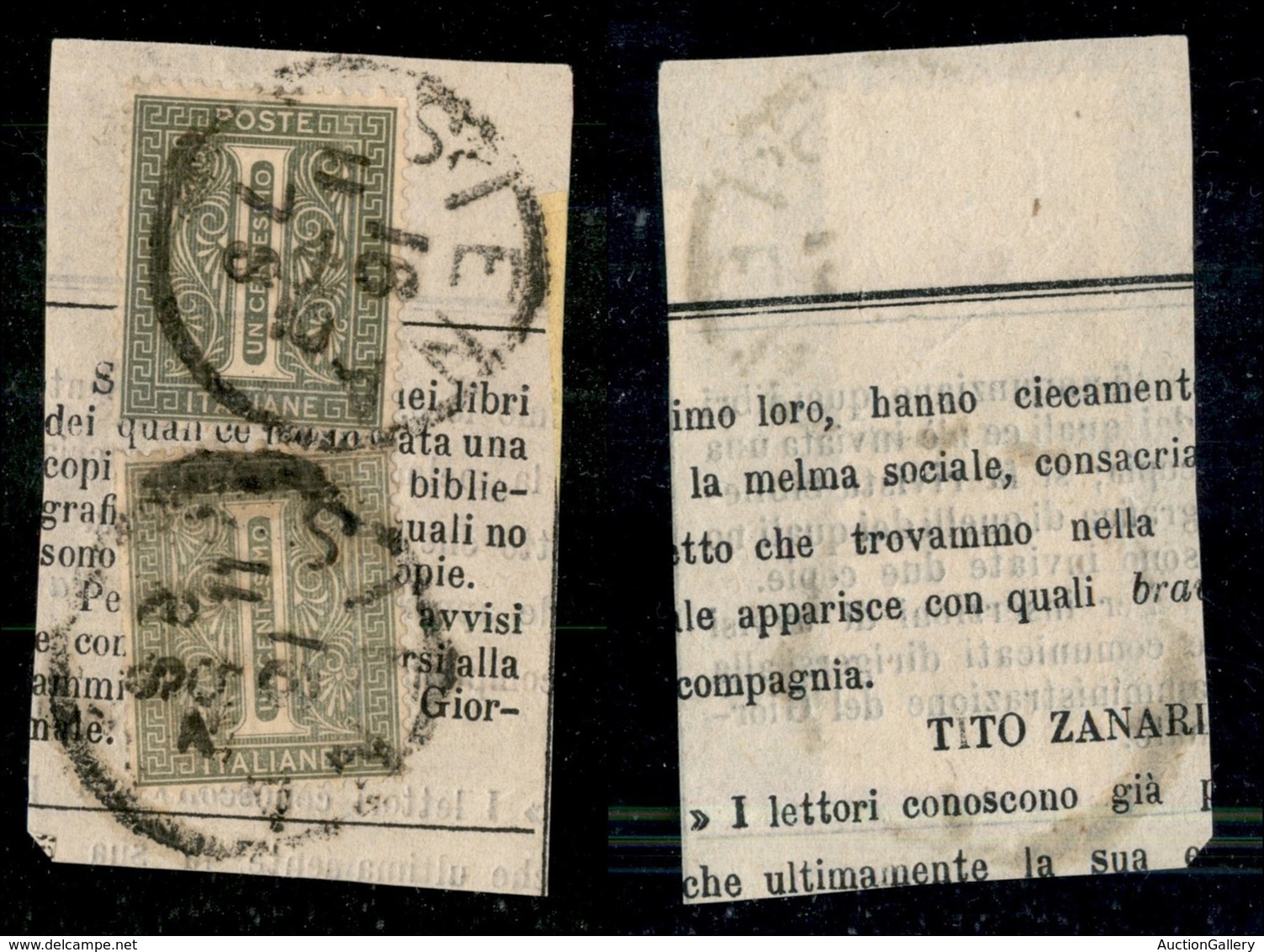 Regno - Posta Ordinaria  - 1866 - 1 Cent Torino (T14) - Due Pezzi Di Colori Diversi Su Frammento Di Giornale - Siena 16. - Other & Unclassified