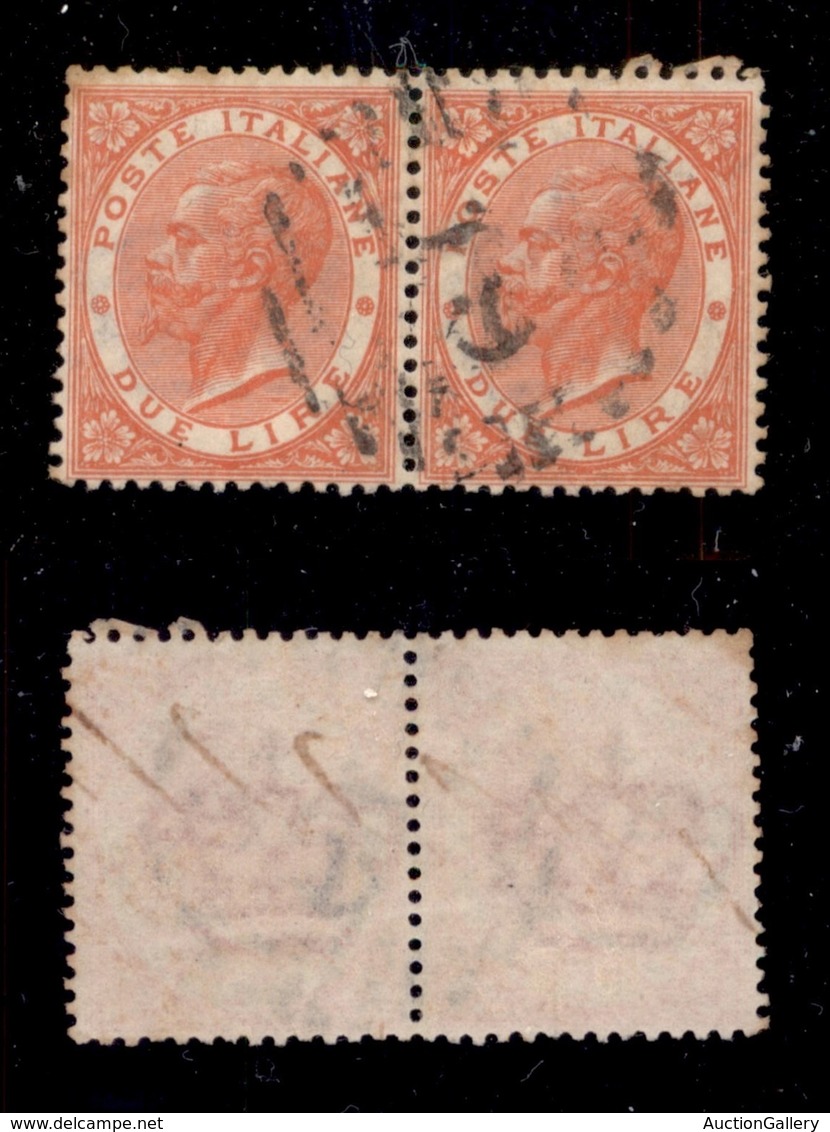 Regno - Posta Ordinaria  - 1866 - 2 Lire Torino (T22) - Coppia Usata - Other & Unclassified