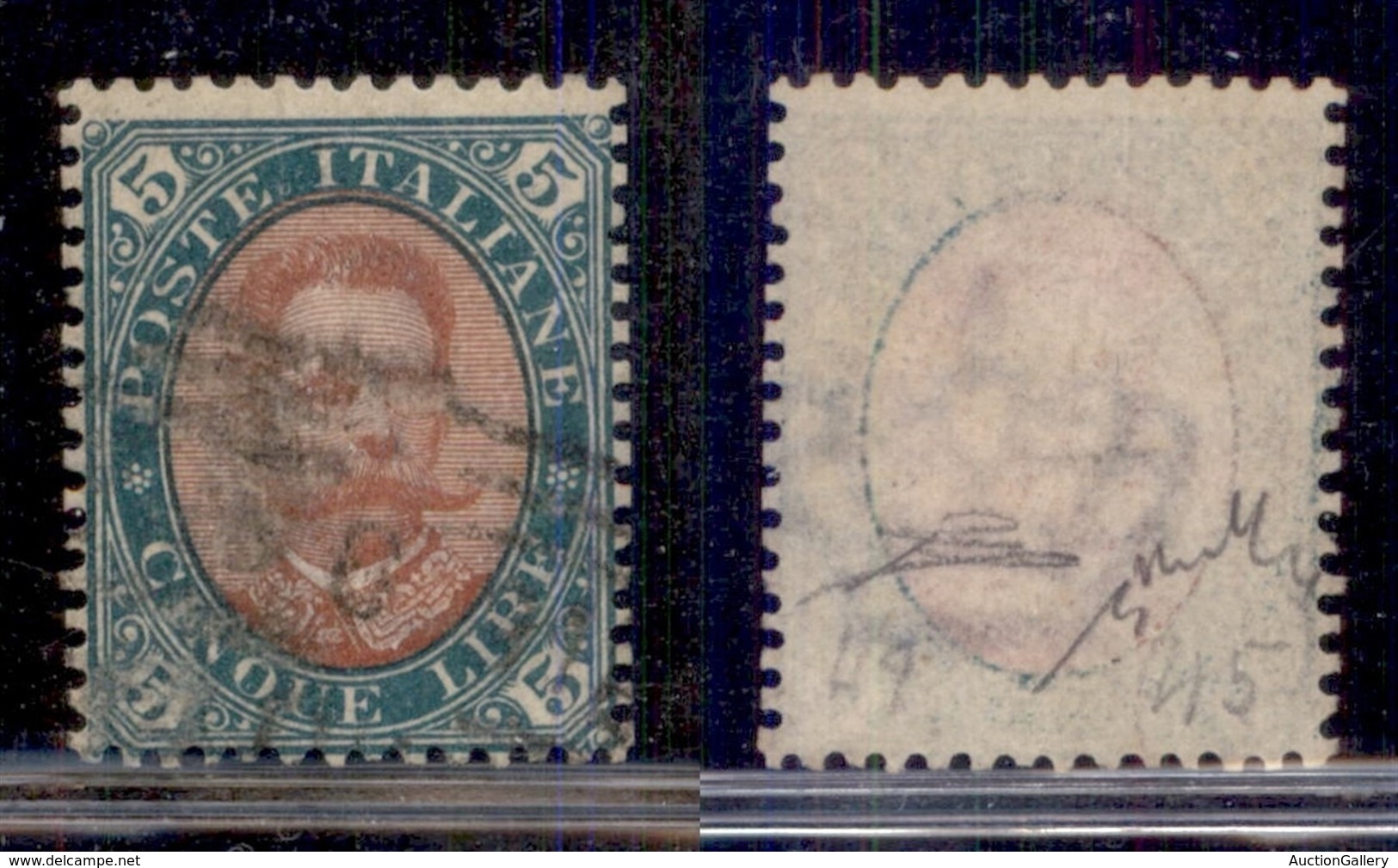 Regno - Posta Ordinaria  - 1889 - 5 Lire Umberto (49) - Usato - Cert Diena (2500) - Other & Unclassified