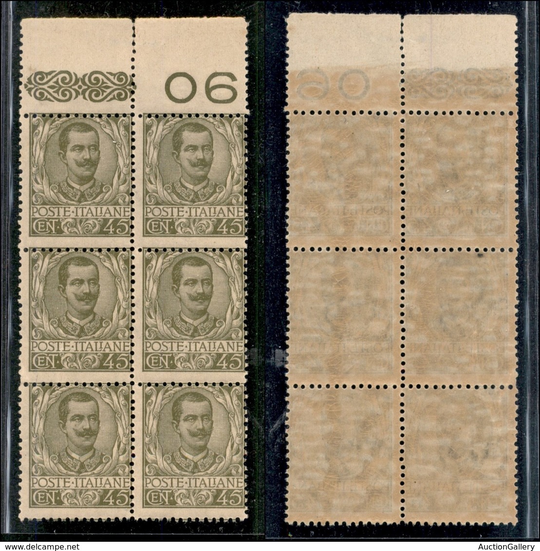 Regno - Posta Ordinaria  - 1901 – 45 Cent Floreale (75) – Blocco Di 6 Bordo Foglio – Gomma Integra (450+) - Sonstige & Ohne Zuordnung