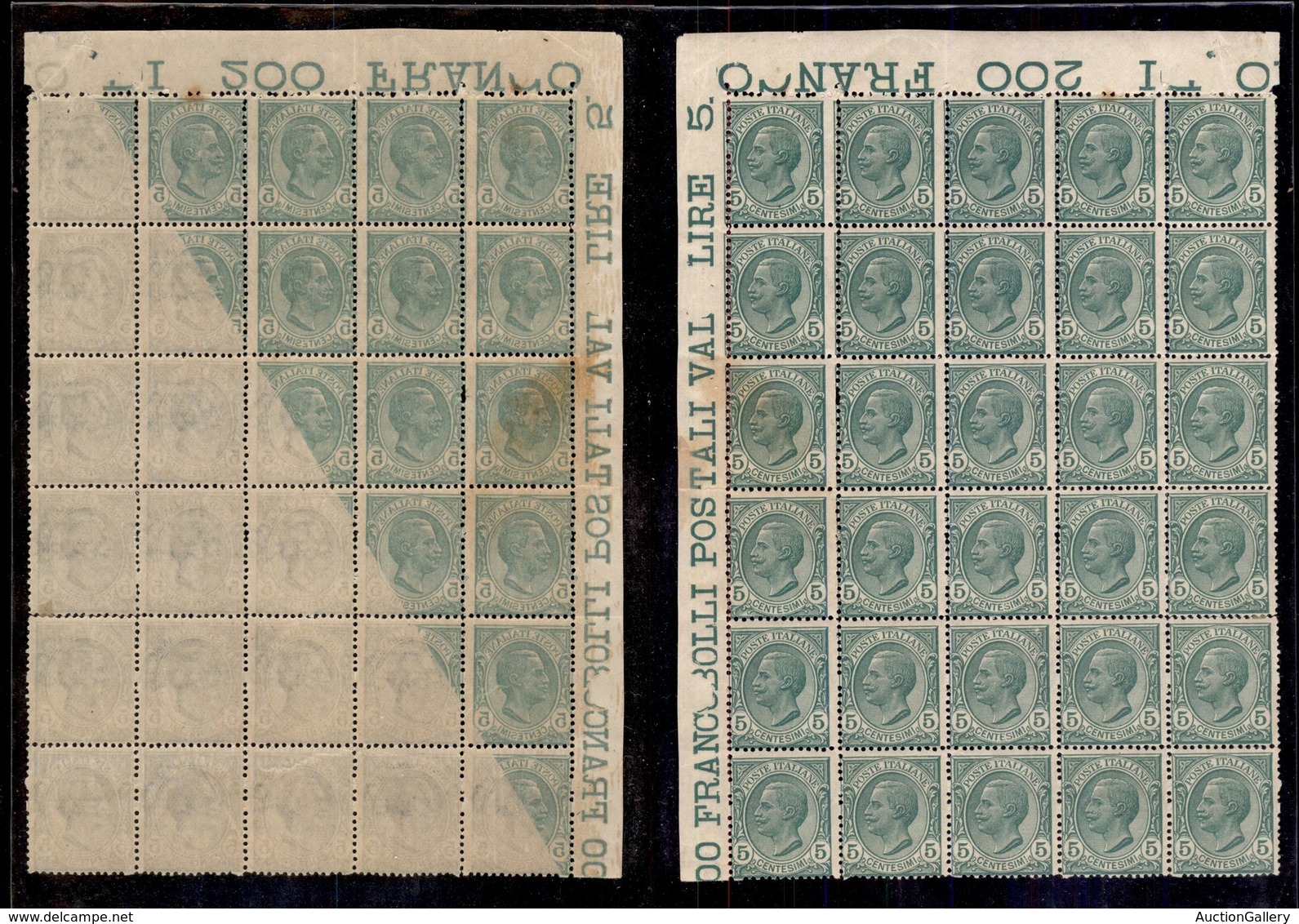 Regno - Posta Ordinaria  - 1906 - 5 Cent Leoni (81/81s) - Blocco Angolare Di 30 - Gomma Integra - 18 Pezzi Con Decalco D - Other & Unclassified