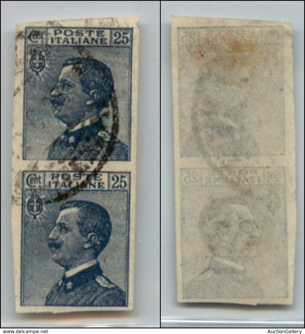 Regno - Posta Ordinaria  - 1908 - 25 Cent Michetti (83e) - Coppia Non Dentellata - Usata (180) - Andere & Zonder Classificatie