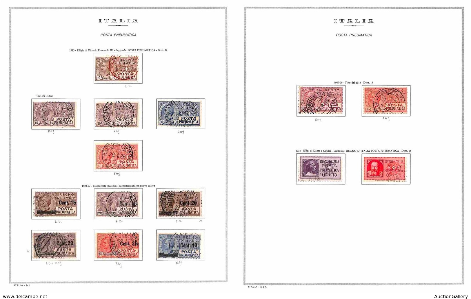 Regno - Posta Pneumatica - 1913/1933 - Insieme Di 15 Valori (1/3+4/7+8/9+10/11+12/13+14/15) Su Due Fogli D'album - Usati - Other & Unclassified