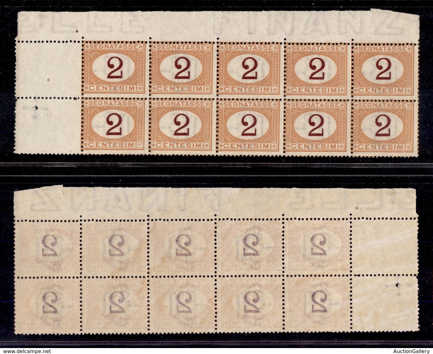 Regno - Segnatasse - 1870 - 2 Cent (4) - Blocco Angolare Di 10 Con Interspazio A Sinistra (filigrana Croce In Alto) - Go - Other & Unclassified
